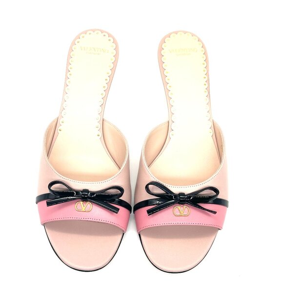 Valentino Bepointy Bow V Logo VLOGO Leather Slide Sandals Mules Heels Shoes - Picture 8 of 16